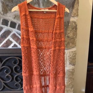 burnt orange fringe vest